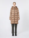 The Cube Midi Down Jacket in Water-Repellent Technical Fabric Brown